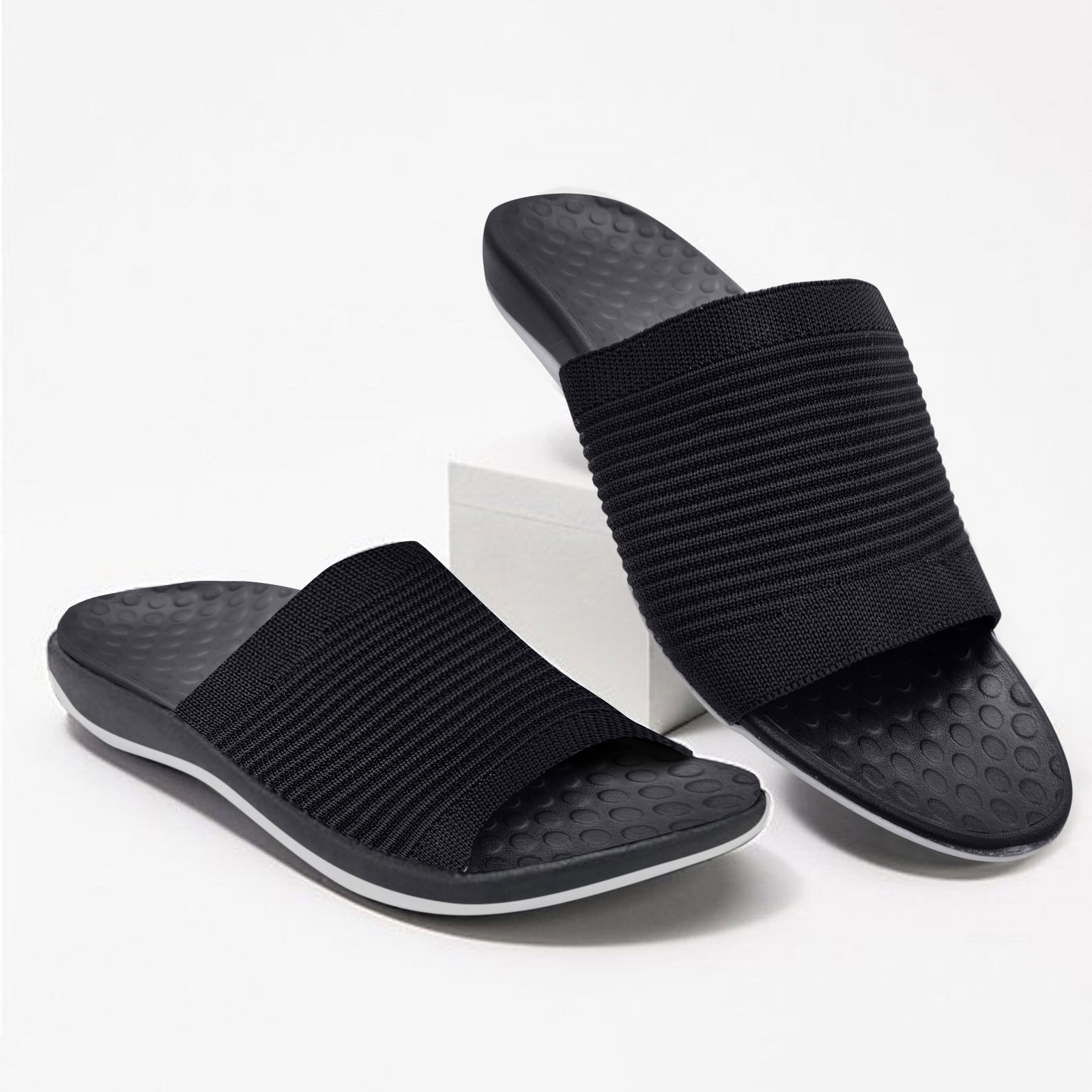 BRISEZZS Women s Slide Sandals- Casual Open Toe Fashion Breathable New Style Summer Flat Slide Sandals #521 Black-41